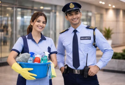 housekeeping female with a security guard together image